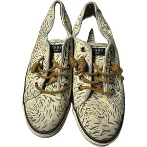 Sperry Top Sider Women's Boat Shoes Size 7.5M Canvas Off‎ White Blue